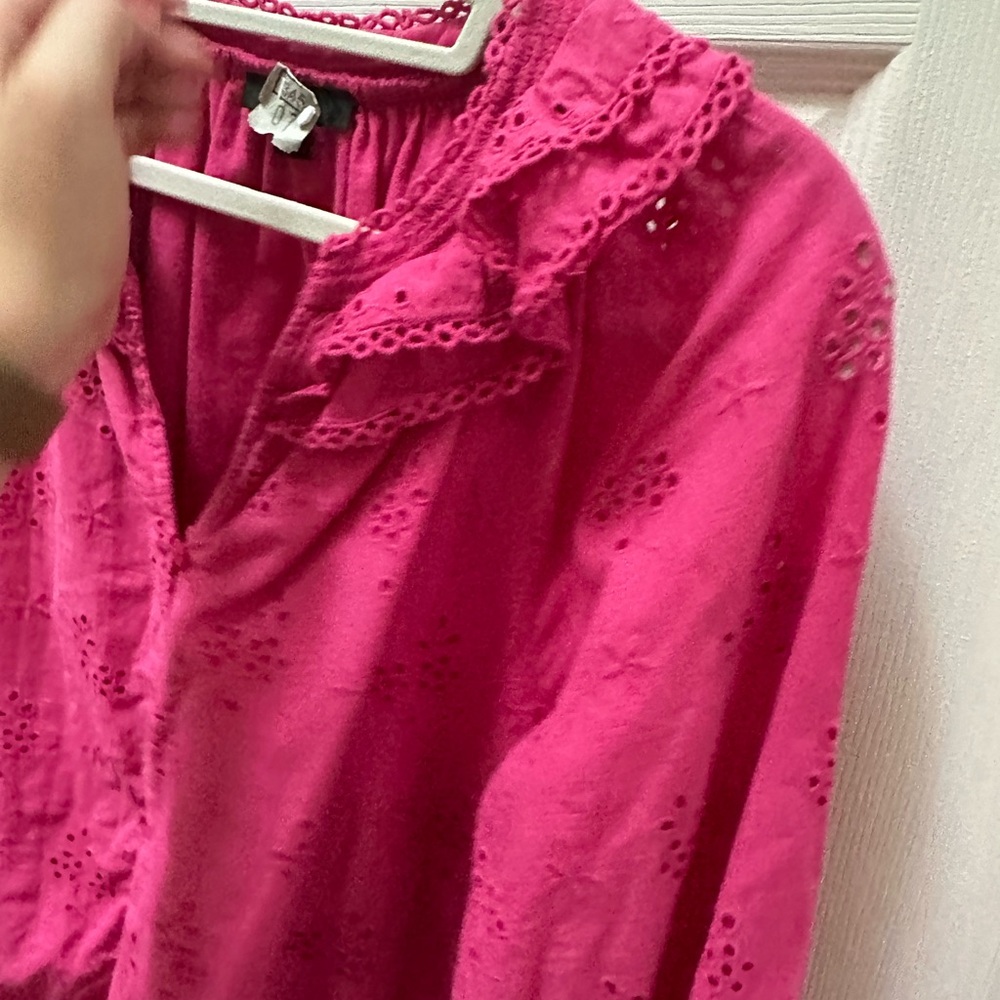J Crew Button-front eyelet peasant top Fuchsia Blouse Eyelet Trim S hot pink - Picture 10 of 11